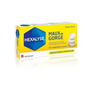 Hexalyse sore throat lemon flavor 24 tablets