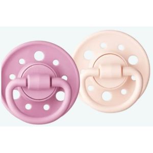 Set of 2 round natural rubber pacifiers 0-6 months Pastel pink/Purple