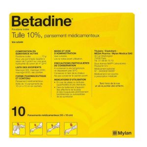 Betadine tulle 10% 10 dressings 10x10cm