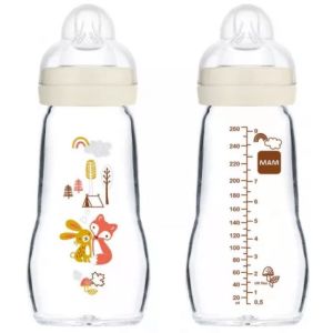 Glass baby bottle +2 months 260ml-white