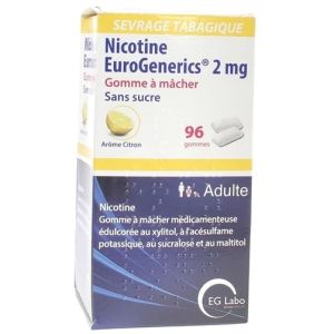 EuroGenerics Nicotine 2mg - Lemon Flavor Chewing Gum - 96 gummies