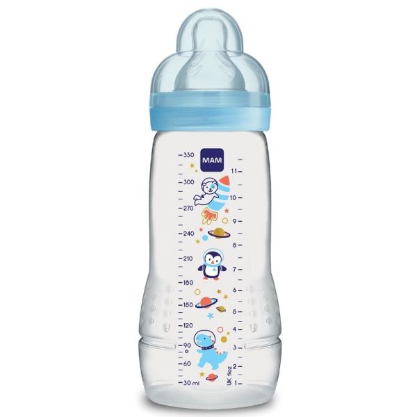 2nd age baby bottle 6 months and + 330ml - blue decoration