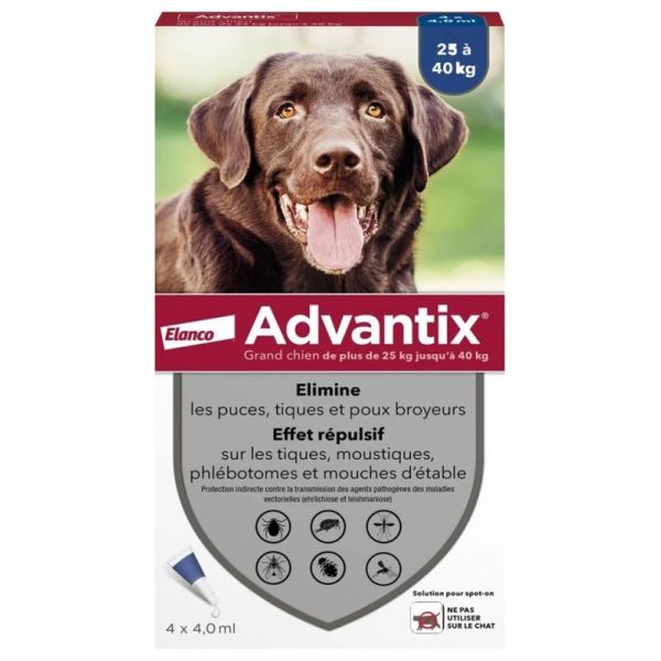 Bayer Advantix large dog 25 to 40kg - 4 pipettes