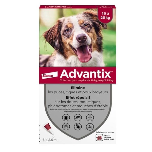 Advantix medium dog 10 to 25kg - 6 pipettes