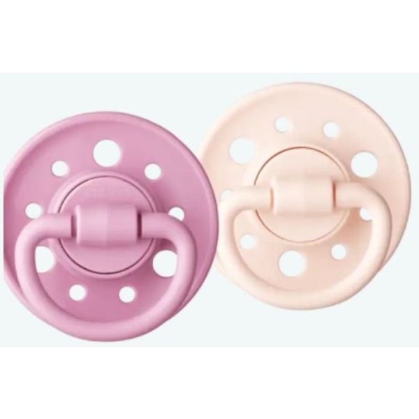 Set of 2 round natural rubber pacifiers 0-6 months Pastel pink/Purple