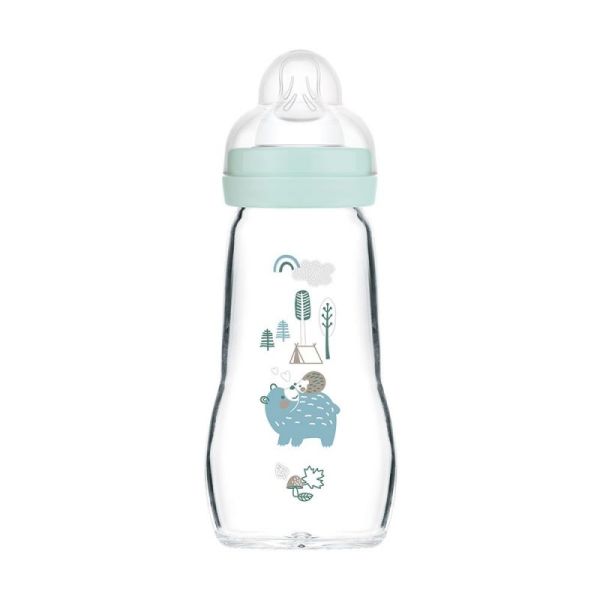 Glass baby bottle +2 months 260ml - blue