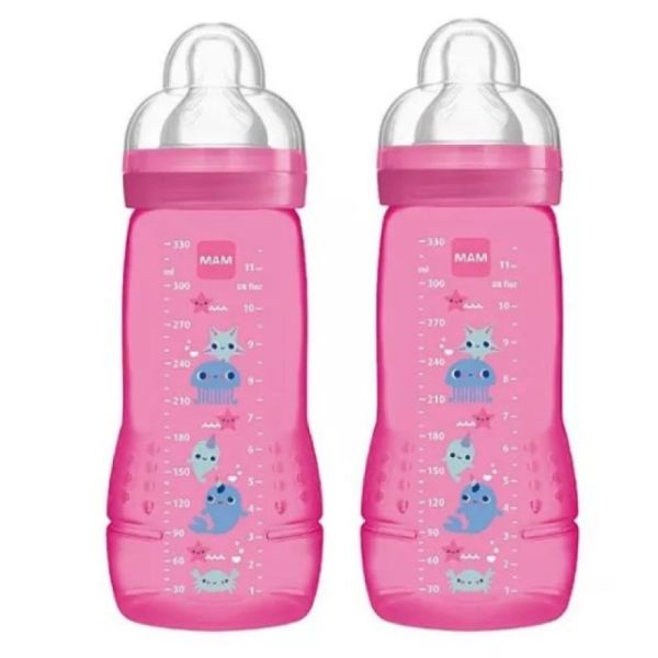 Baby bottle - Rose Easy active - 6 months - 330ml x2